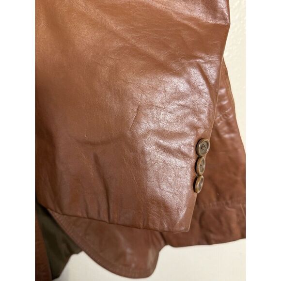 Vintage 70’s Sears Size 46 Tall Brown Orange Retro 2 Button Leather Jacket Coat - Picture 10 of 10